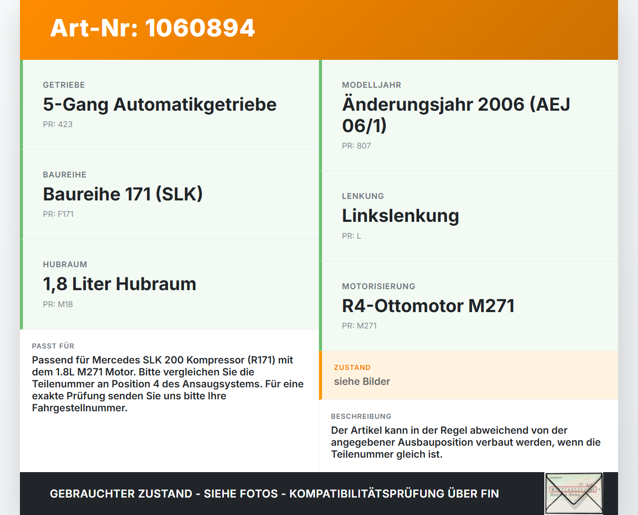 Mercedes SLK R171 04-08 1,8 120KW Ansaugrohr Ladeluftschlauch Luftschlauch Pos.4 Mercedes SLK R171 04-08 23.11.2006... Vorschau 3