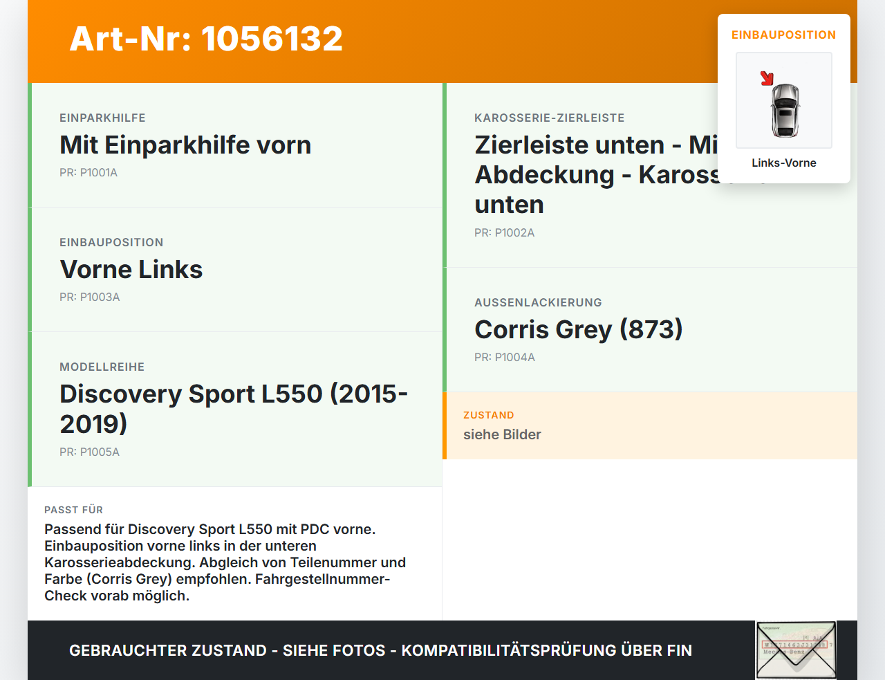 Discovery Sport L550 15-19 Abdeckung Parksensor Links Vorne Discovery Sport L550 15-19 12.03.2015 FK72-15K873-A... Vorschau 3