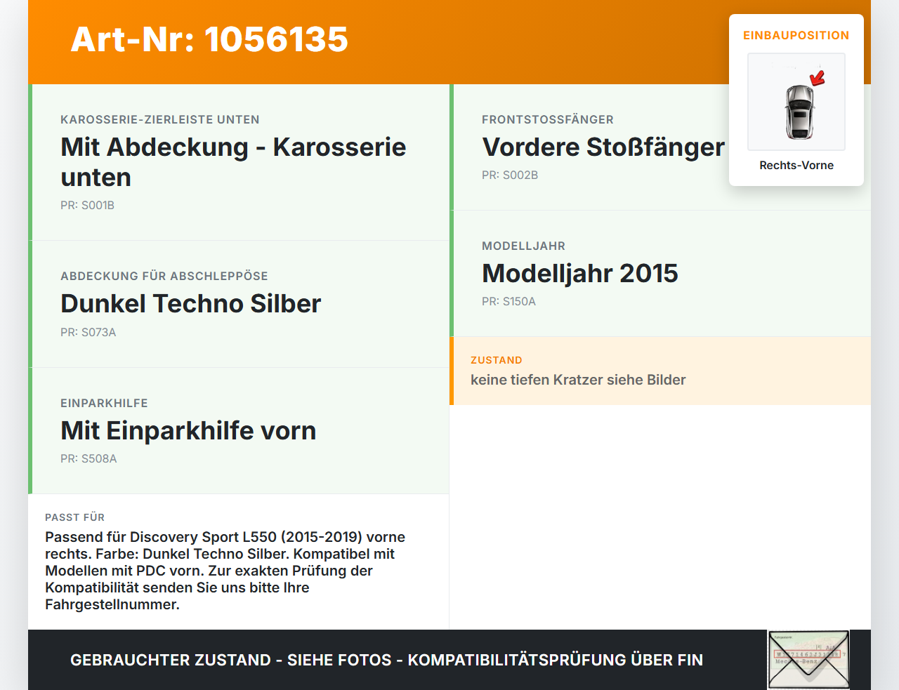 Discovery Sport L550 15-19 Abdeckung Abschleppöse Stoßstange Rechts Vorne Discovery Sport L550 15-19 12.03.2015... Vorschau 3