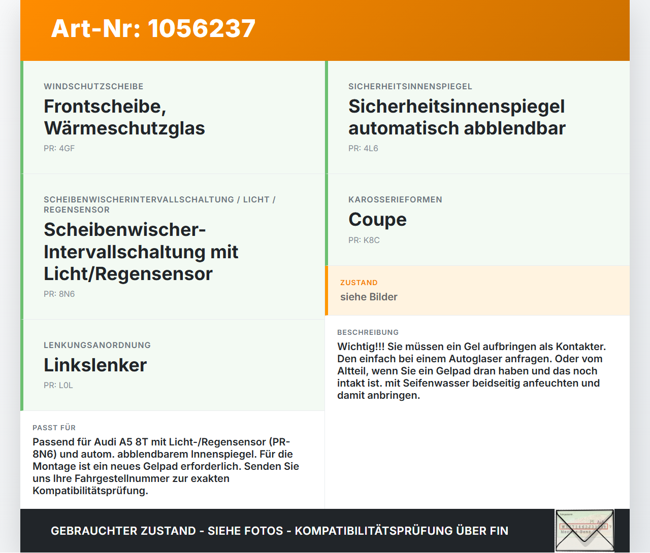 Audi A5 8T 07-12 Regensensor Audi A5 8T 07-12 04.12.2008 8K0955559C 8K0955559 10307176 603.033 gebraucht Vorschau 3