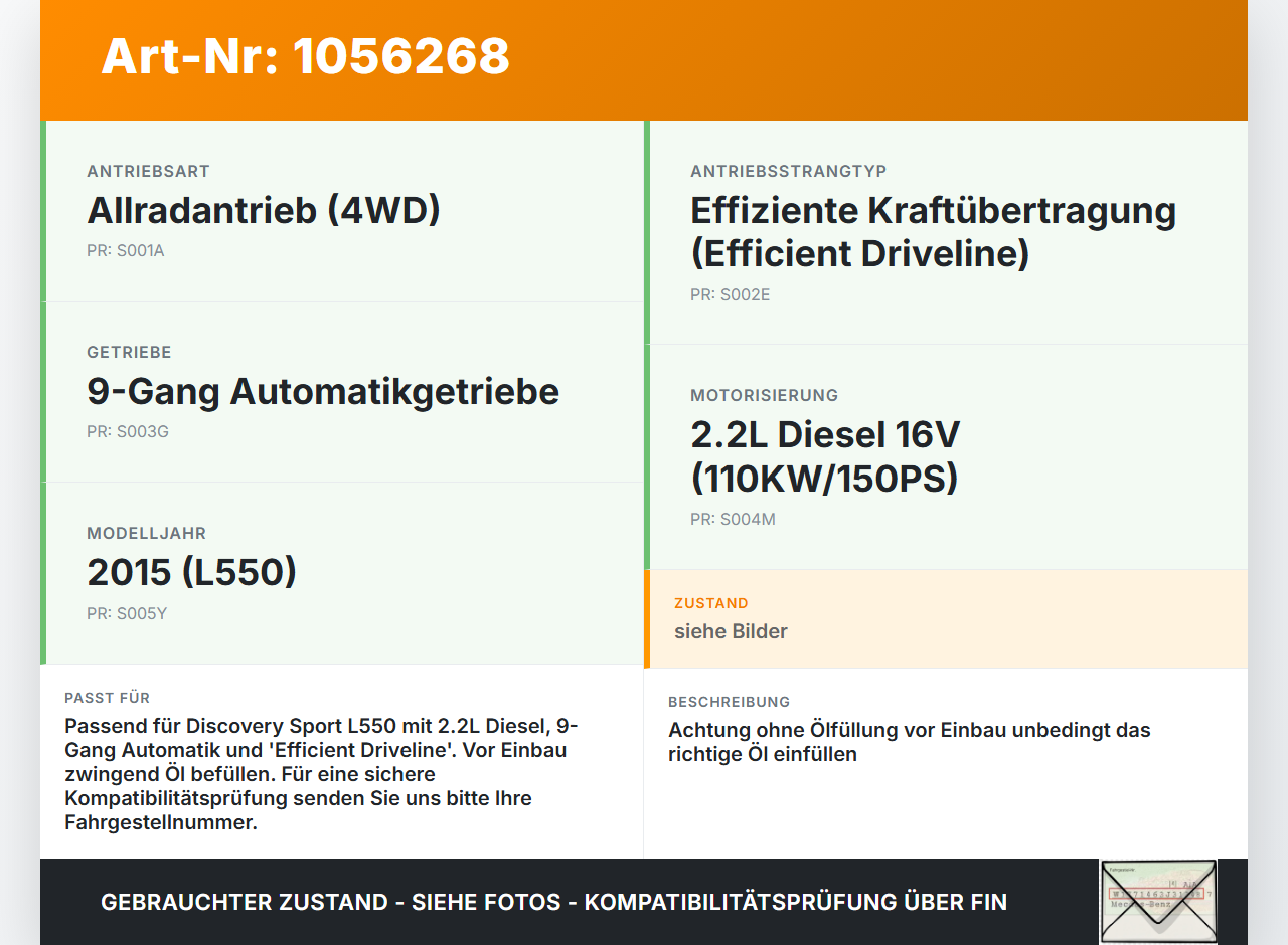 Discovery Sport L550 15-19 2,2D 110KW 4WD Verteilergetriebe Getriebe Allrad 4x4 Discovery Sport L550 15-19... Vorschau 3