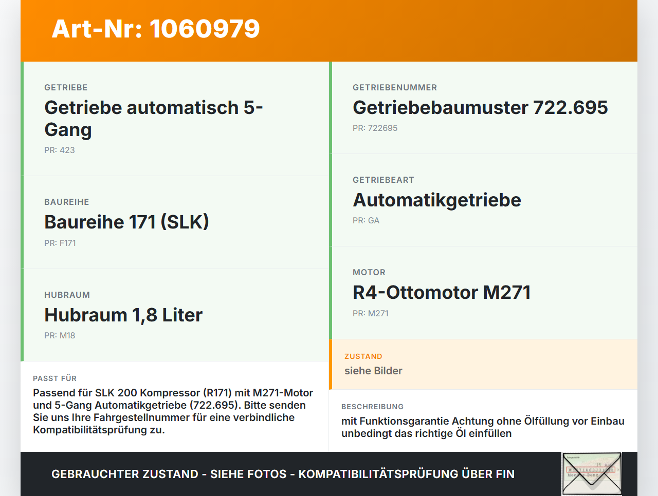 Mercedes SLK R171 04-08 1,8 120KW 722695 Automatikgetriebe Getriebe ohne Wandler Mercedes SLK R171 04-08 23.11.2006... Vorschau 3