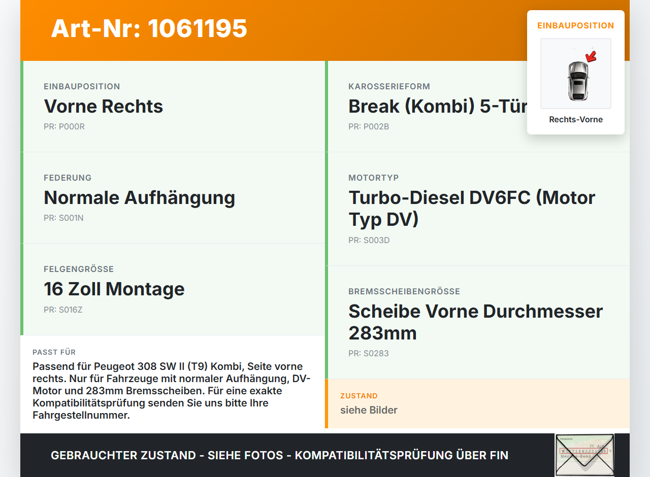 Peugeot 308 SW II 13-17 Kombi Federbein Stossdämpfer Vorne Rechts Peugeot 308 SW II 13-17 27.10.2015 9810684180... Vorschau 3