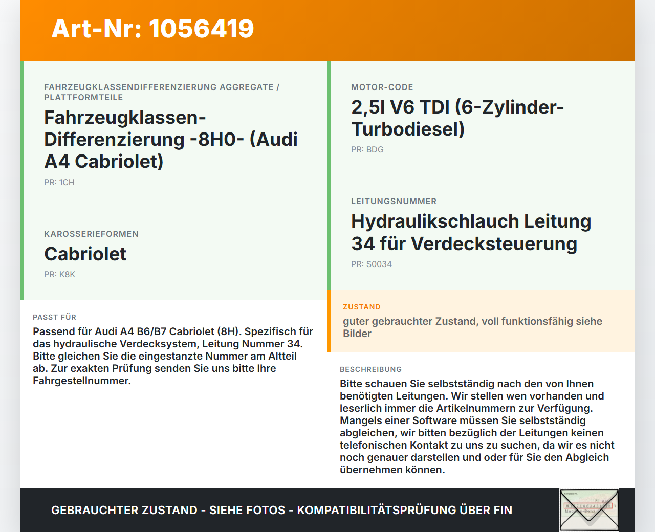 Audi A4 B6 8H 02-05 Cabrio Hydraulik Schlauch Leitung 34 Verdeck Audi A4 B6 8H 02-05 17.05.2005 gebraucht Vorschau 3