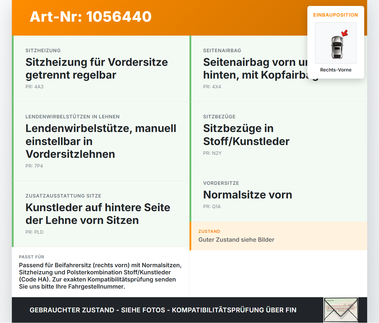 Skoda Octavia III 5E 17-20 Kombi Sitzbezug Rückenpolster Rechts Vorne für Beifahrer Sitz beheizt Skoda Octavia III... Vorschau 3