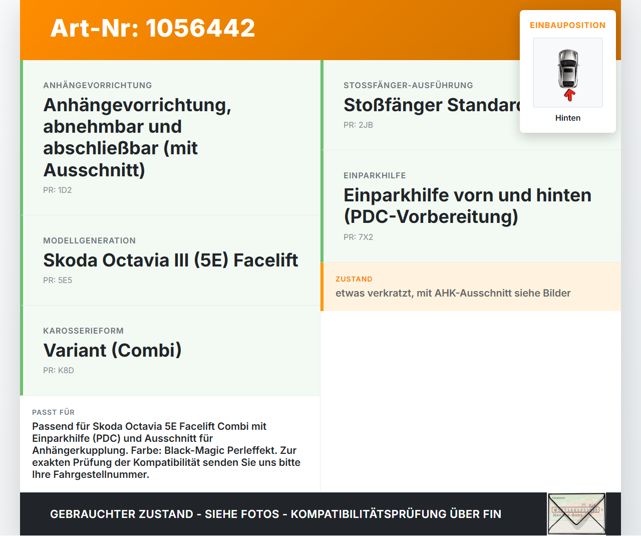 Skoda Octavia III 5E 17-20 Kombi Unterteil für Stoßstange Stoßfänger Heckstosstange Hinten mit PDCs LF9R Skoda... Vorschau 3