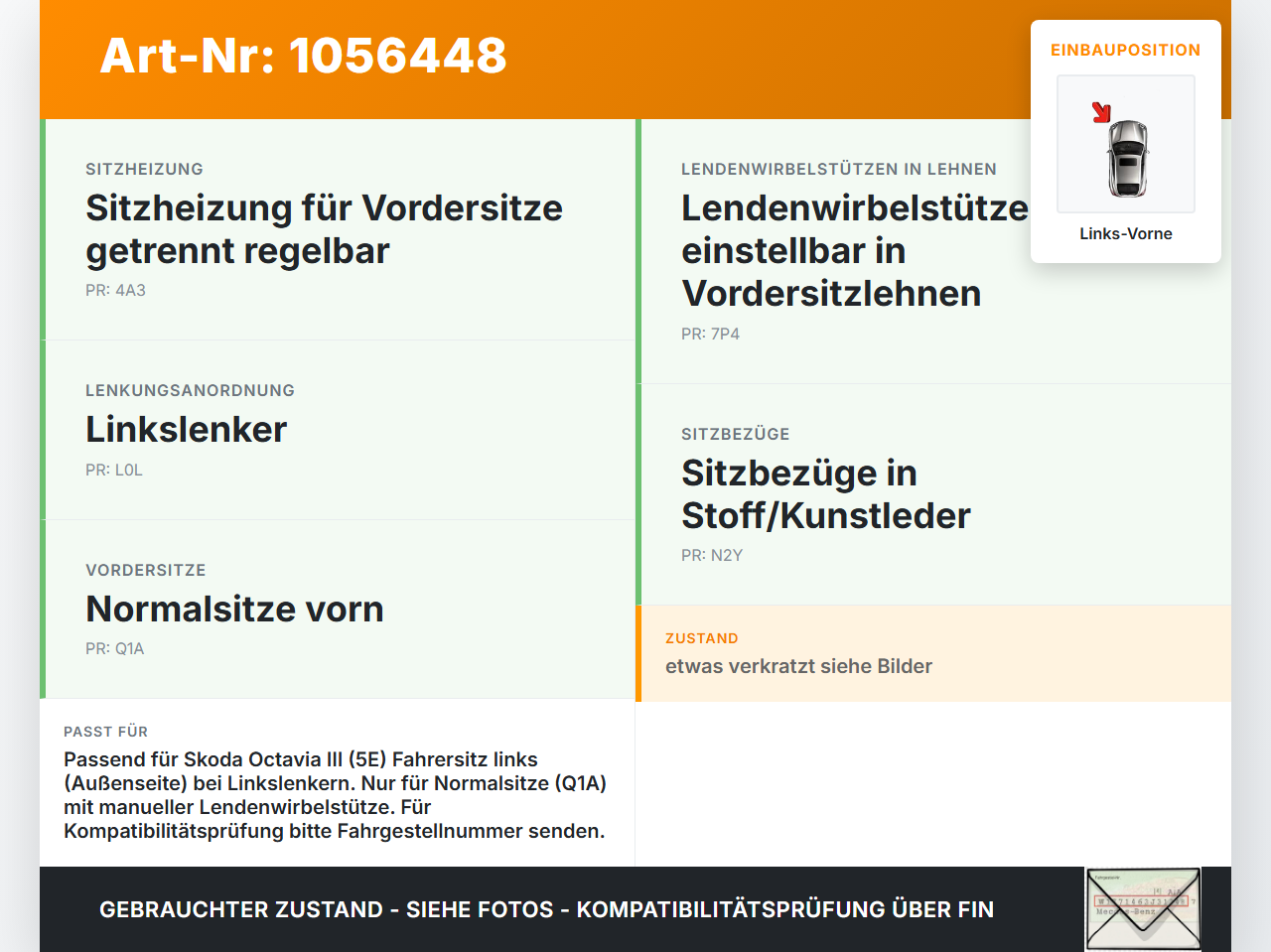 Skoda Octavia III 5E 17-20 Blende Innen Auflage Applikation für Fahrer Sitz Links Vorne Außen Skoda Octavia III 5E... Vorschau 3