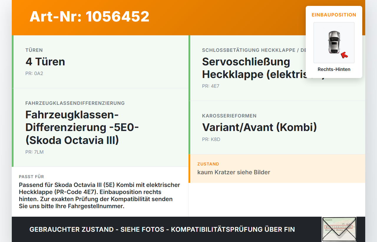 Skoda Octavia III 5E 17-20 Kombi Dämpfer Gasdruckfeder für Heckklappe Rechts Hinten Skoda Octavia III 5E 17-20... Vorschau 3