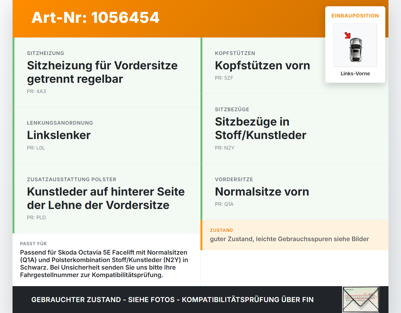 Skoda Octavia III 5E 17-20 Kopfstütze Fahrer Links Vorne Leder Skoda Octavia III 5E 17-20 17.06.2019 gebraucht Vorschau 3
