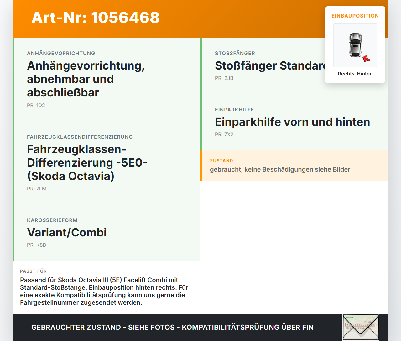 Skoda Octavia III 5E 17-20 Kombi Halter Träger Aufnahme Führung für Stoßstange Rechts Hinten Skoda Octavia III 5E... Vorschau 3