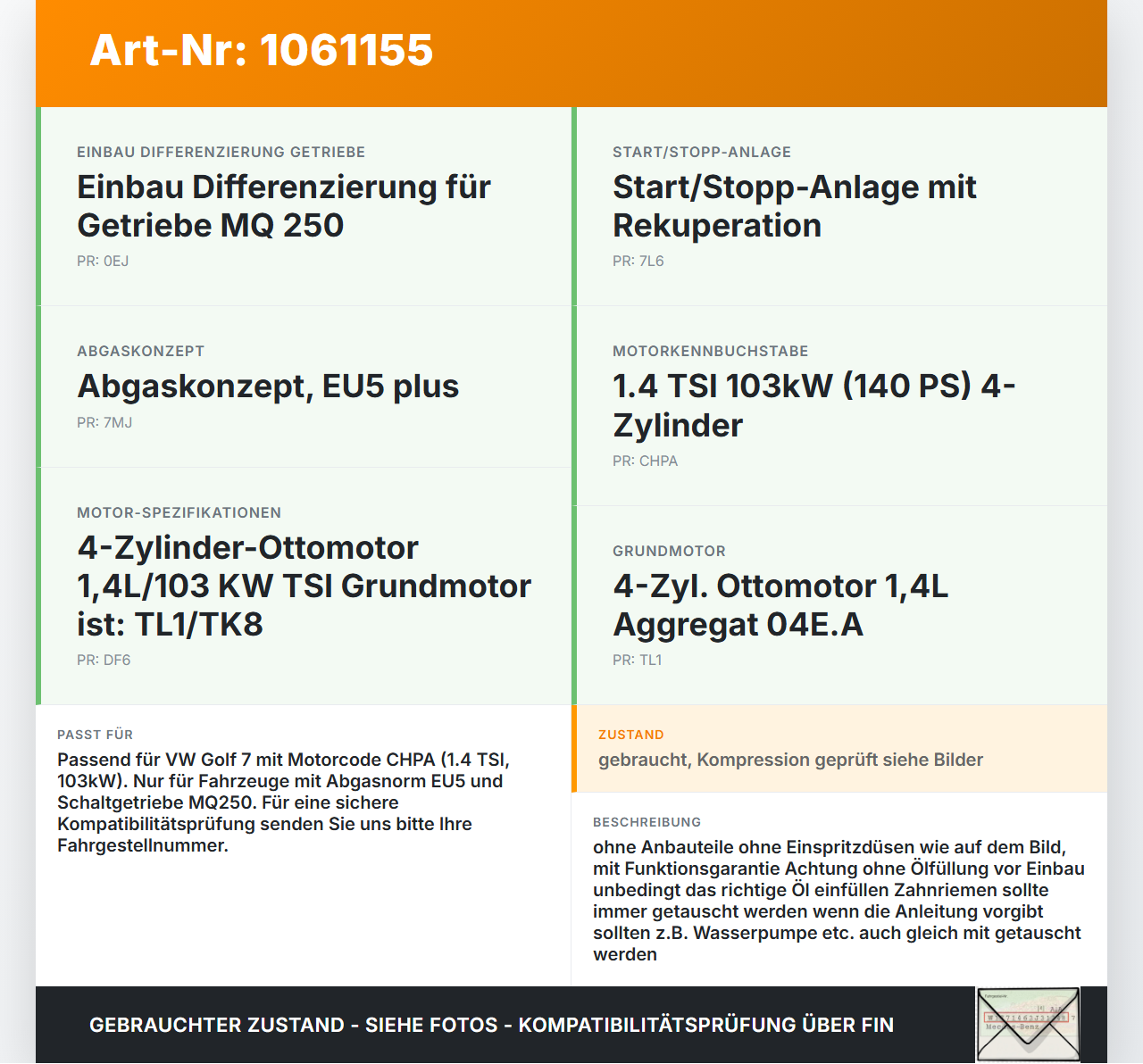 VW Golf 7 VII 5G 12-17 TSI 1,4 103KW CHPA Motor Triebwerk 3-Zylinder VW Golf 7 VII 5G 12-17 22.11.2013 04E100033B... Vorschau 3