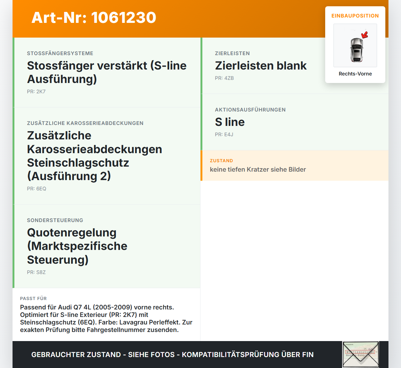 Audi Q7 4L 05-09 Türleiste Beplankung Rechts Vorne Aussen LZ7S Audi Q7 4L 05-09 26.06.2007 4L0853960F gebraucht Vorschau 3