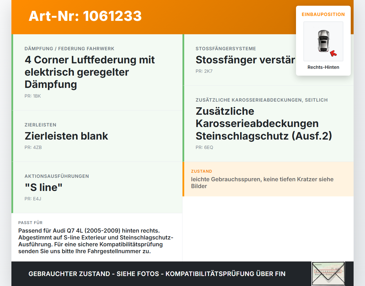 Audi Q7 4L 05-09 Radhausschale Verkleidung Radlauf für Kotflügel Rechts Hinten Audi Q7 4L 05-09 26.06.2007... Vorschau 3