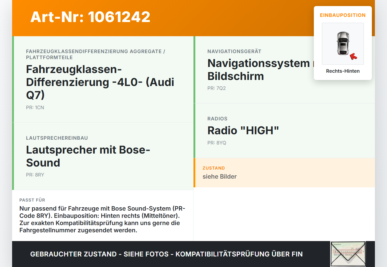 Audi Q7 4L 05-09 Lautsprecher Mitteltöner Rechts Hinten Orig. Bose Audi Q7 4L 05-09 26.06.2007 4F0035415B... Vorschau 3