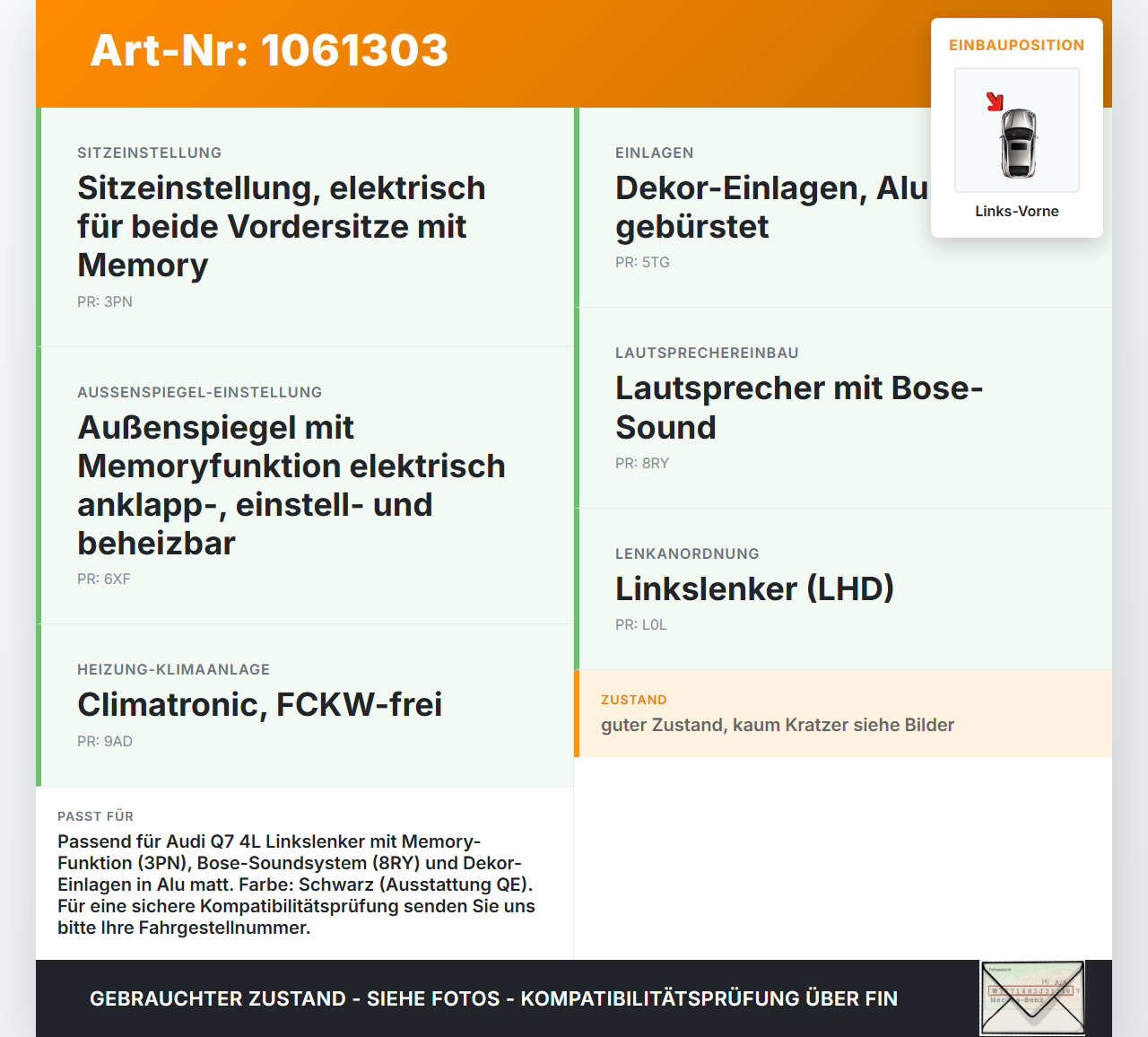 Audi Q7 4L 05-09 Türverkleidung Türpappe Links Vorne Audi Q7 4L 05-09 26.06.2007 4L1867103S D1511-X0001 NA1501A... Vorschau 3