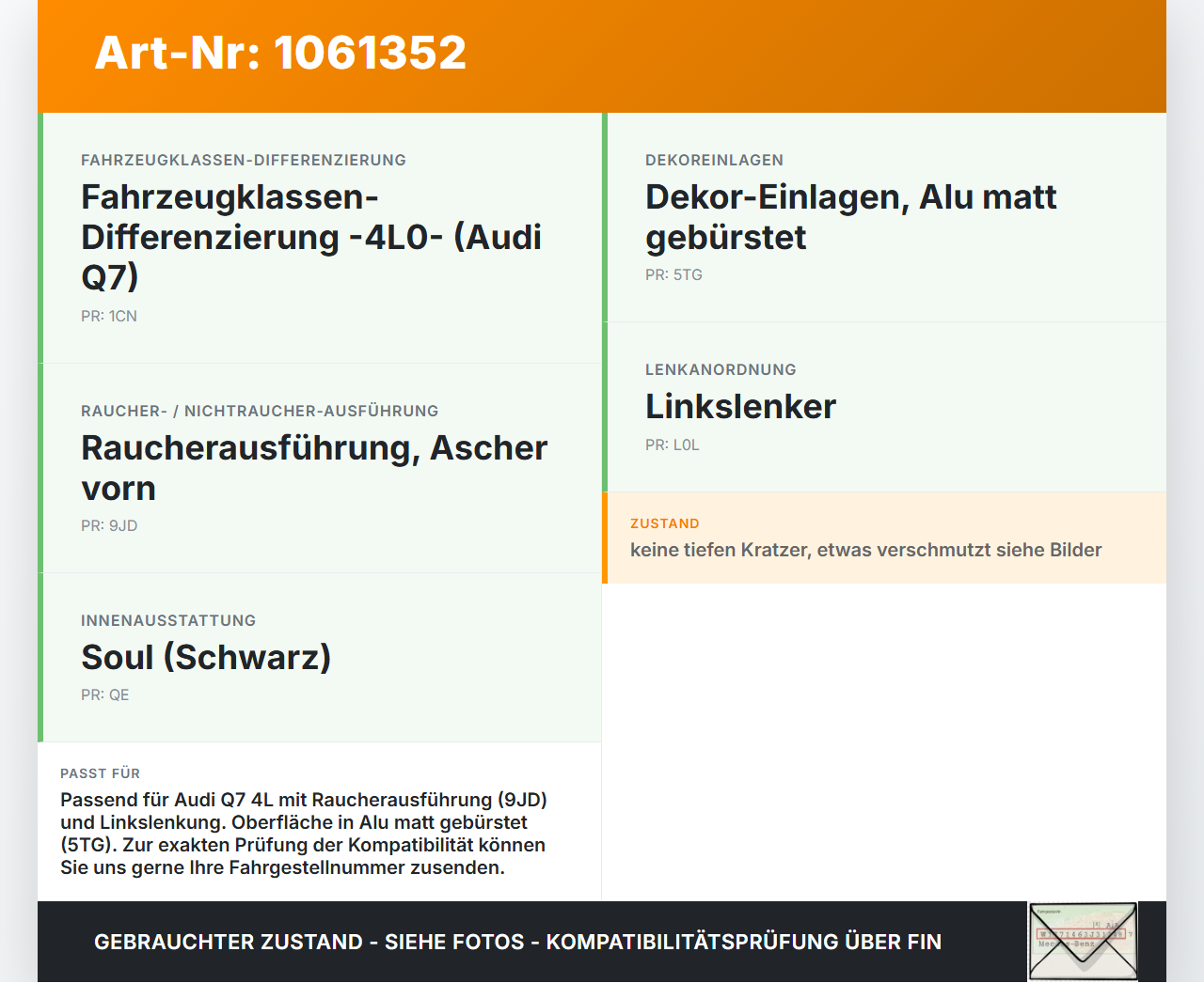Audi Q7 4L 05-09 Aschenbecher Ascher mit Zigarettenanzünder Audi Q7 4L 05-09 26.06.2007 4L0857951 gebraucht Vorschau 3