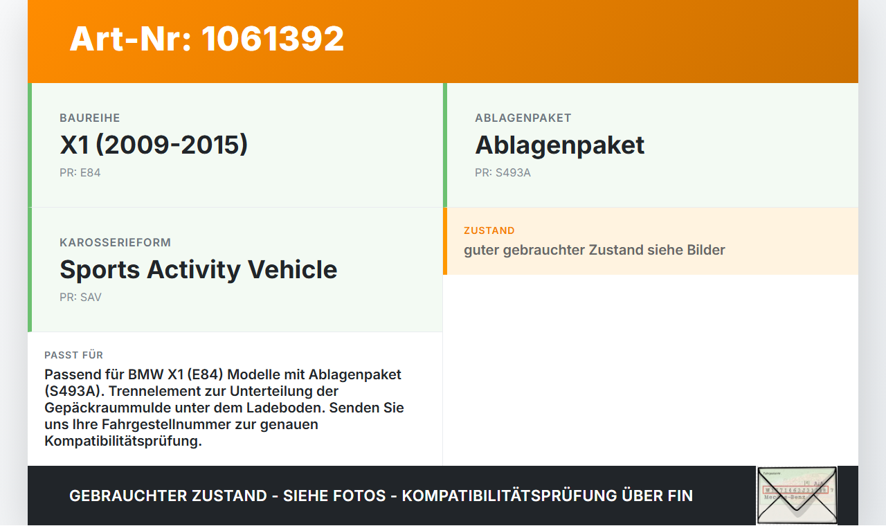 BMW X1 E84 12-15 2,0d 135KW Raumteiler Trennelement für Gepäckraummulde BMW X1 E84 12-15 29.04.2015 2991339... Vorschau 3
