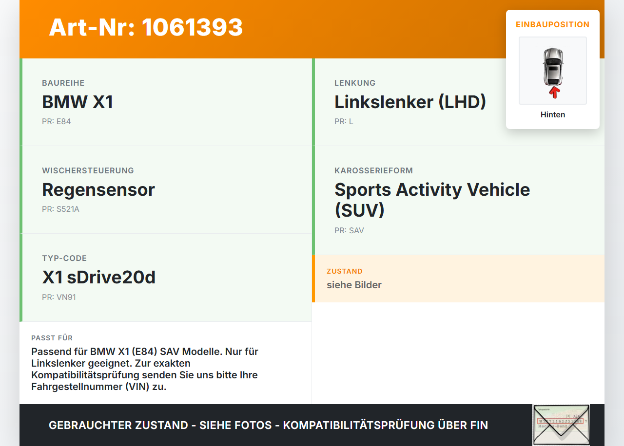 BMW X1 E84 12-15 KombiLim Wischermotor Hinten Heckwischermotor BMW X1 E84 12-15 29.04.2015 67632990856 2990856... Vorschau 3