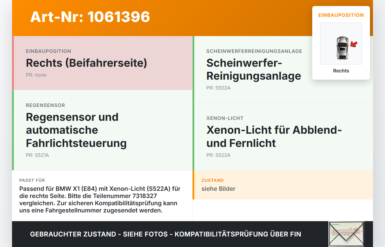 BMW X1 E84 12-15 Xenon Vorschaltgerät Steuergerät Rechts BMW X1 E84 12-15 29.04.2015 63117318327 7318327 W003T23171... Vorschau 3