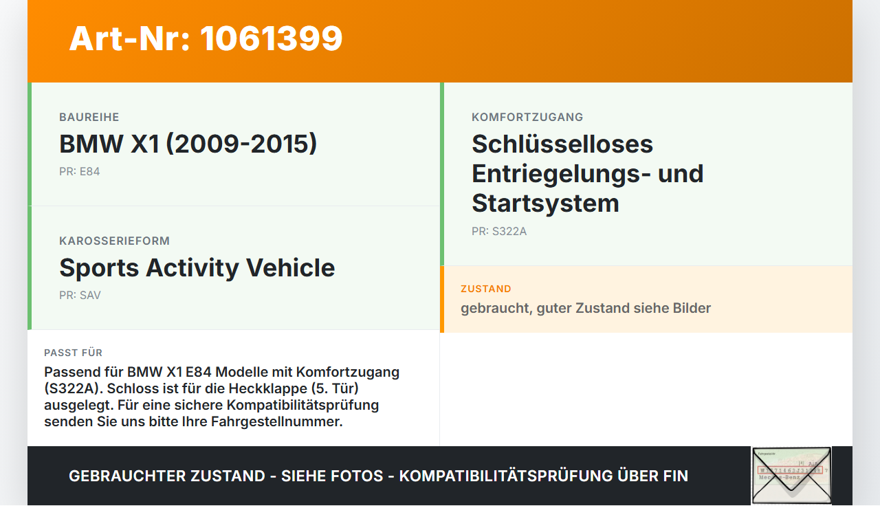 BMW X1 E84 12-15 KombiLim Schloss f. Heckklappe Heckklappenschloss Verriegelung BMW X1 E84 12-15 29.04.2015... Vorschau 3