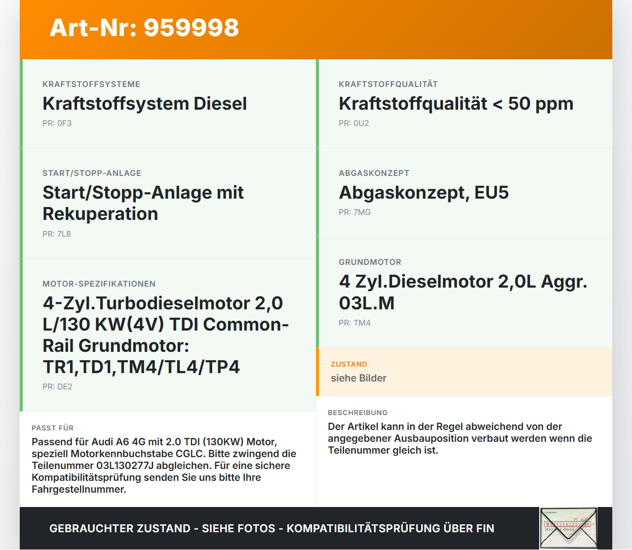 Audi A6 4G C7 10-14 TDI 2,0 130KW Injektor Einspritzdüse Zyl.2 Bosch Audi A6 4G C7 10-14 13.02.2012 03L130277J... Vorschau 3