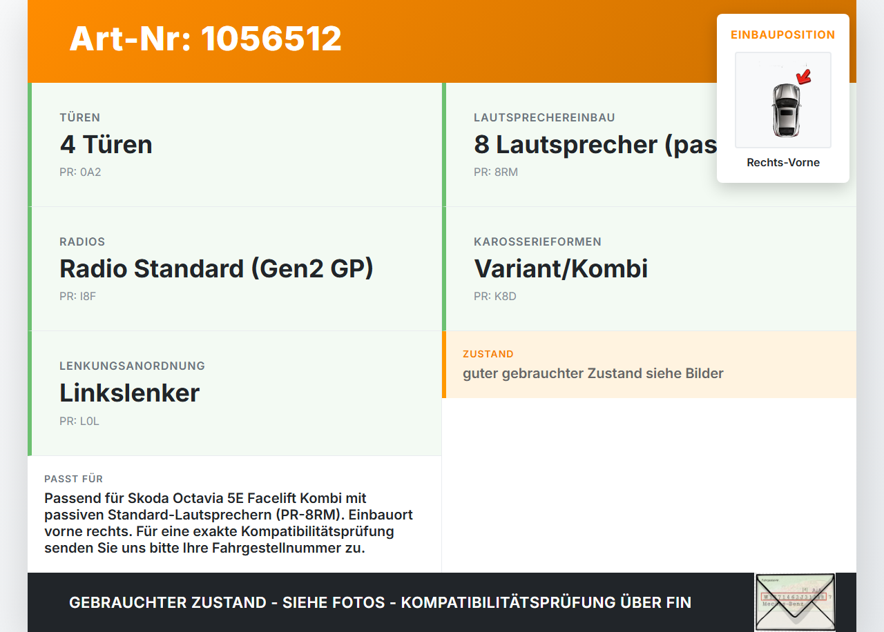 Skoda Octavia III 5E 17-20 Kombi Lautsprecher Rechts Vorne Skoda Octavia III 5E 17-20 17.06.2019 5E0035411J... Vorschau 3
