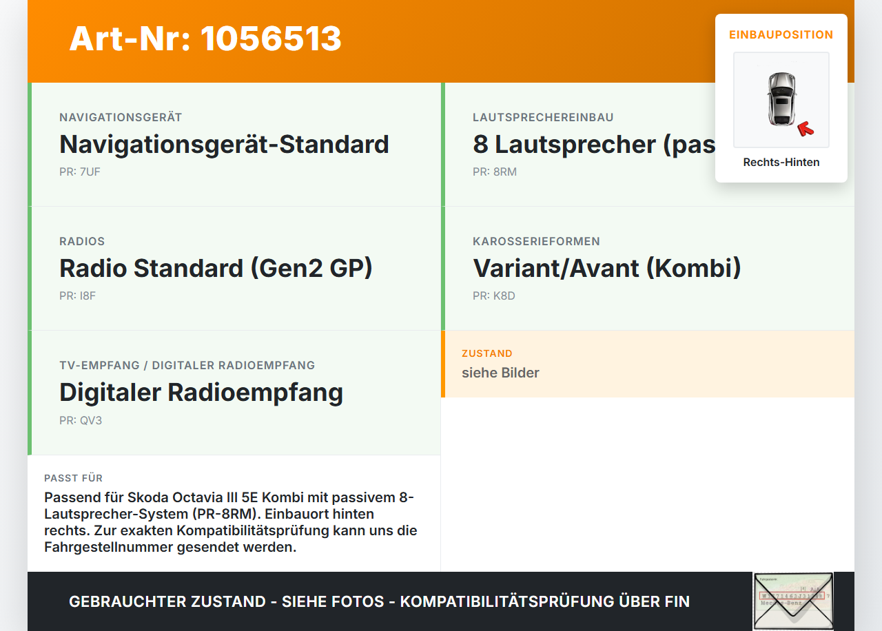 Skoda Octavia III 5E 17-20 Kombi Lautsprecher Rechts Hinten Skoda Octavia III 5E 17-20 17.06.2019 5E0035411J... Vorschau 3