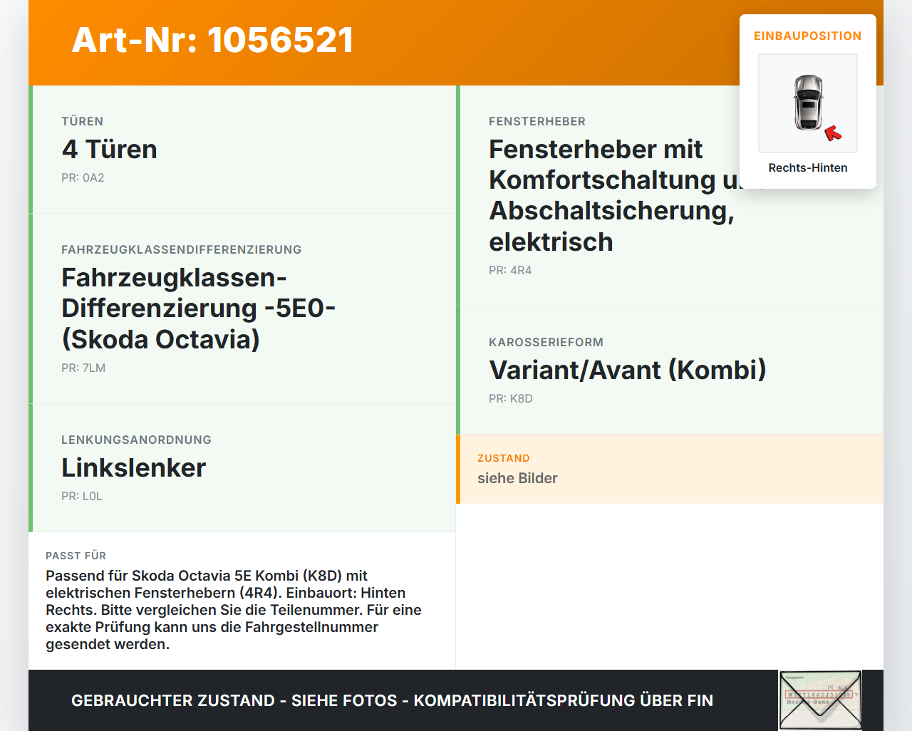 Skoda Octavia III 5E 17-20 Kombi Fensterhebermotor Rechts Hinten Skoda Octavia III 5E 17-20 17.06.2019 5Q0959812E... Vorschau 3
