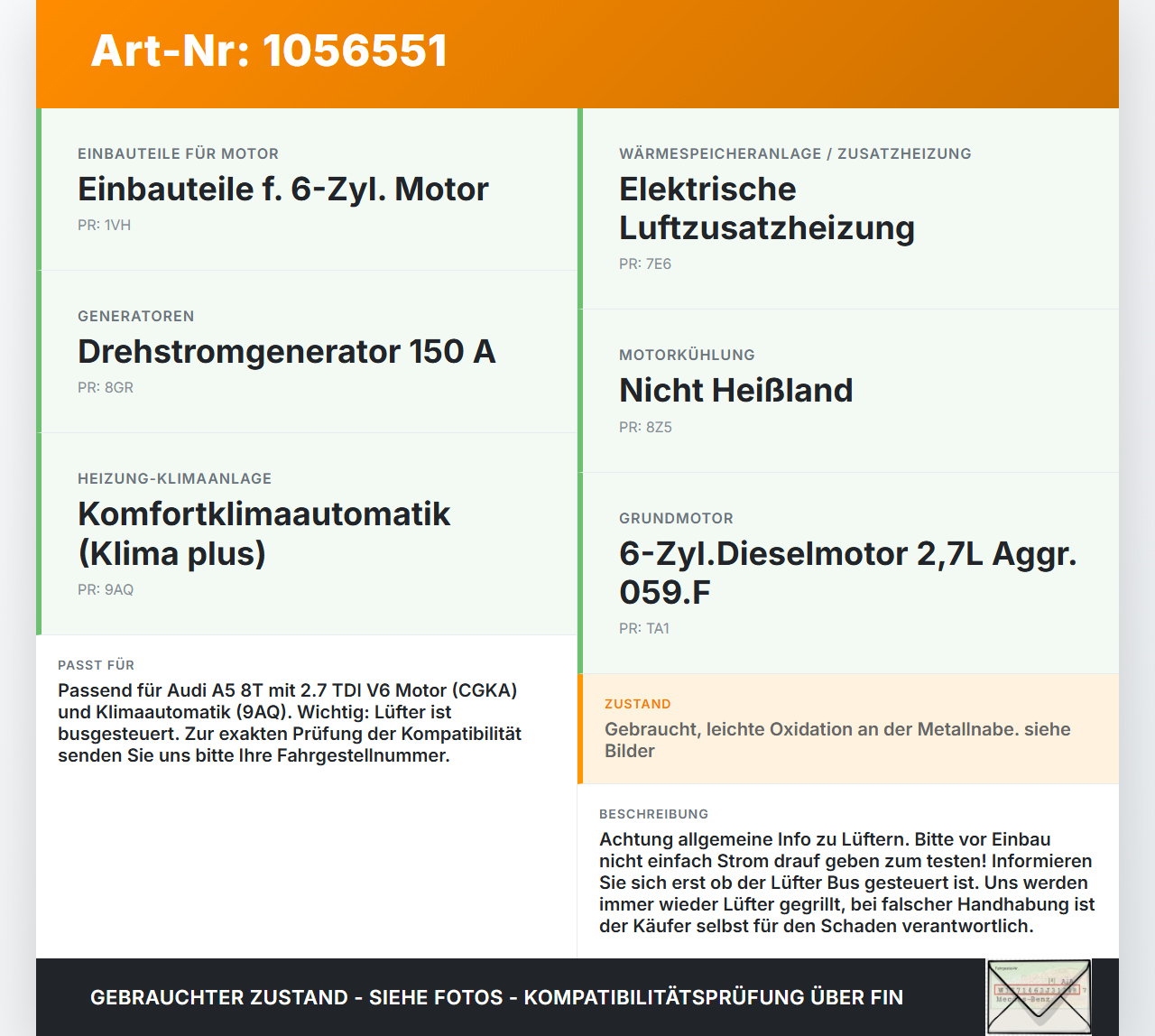 Audi A5 8T 07-12 TDI 2,7 140KW Lüfter Ventilator f. Kühler Audi A5 8T 07-12 04.12.2008 8K0959455F FC2002M134989... Vorschau 3