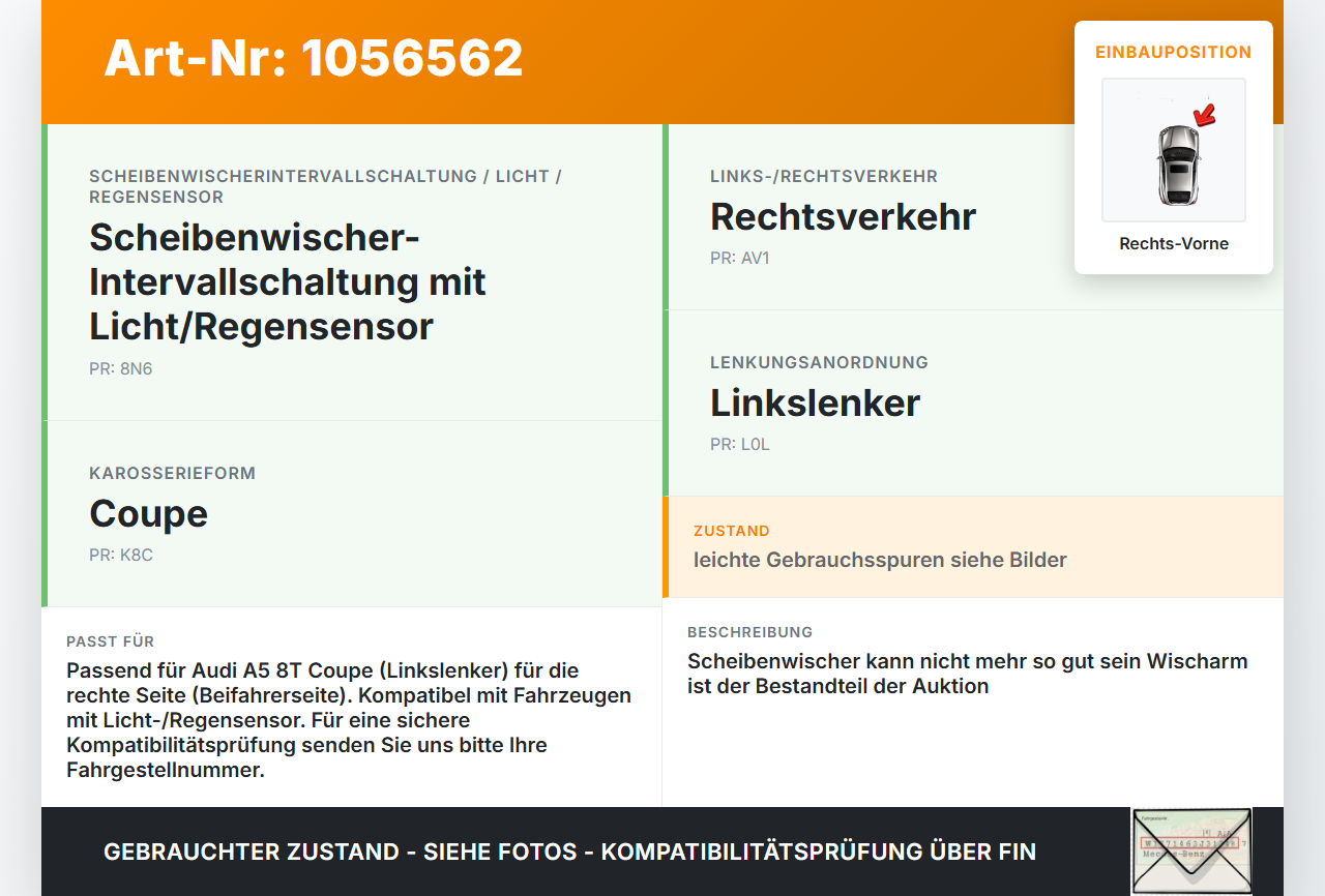 Audi A5 8T 07-12 Scheibenwischer Wischarm Vorne Rechts Audi A5 8T 07-12 04.12.2008 8T1955408A gebraucht Vorschau 3