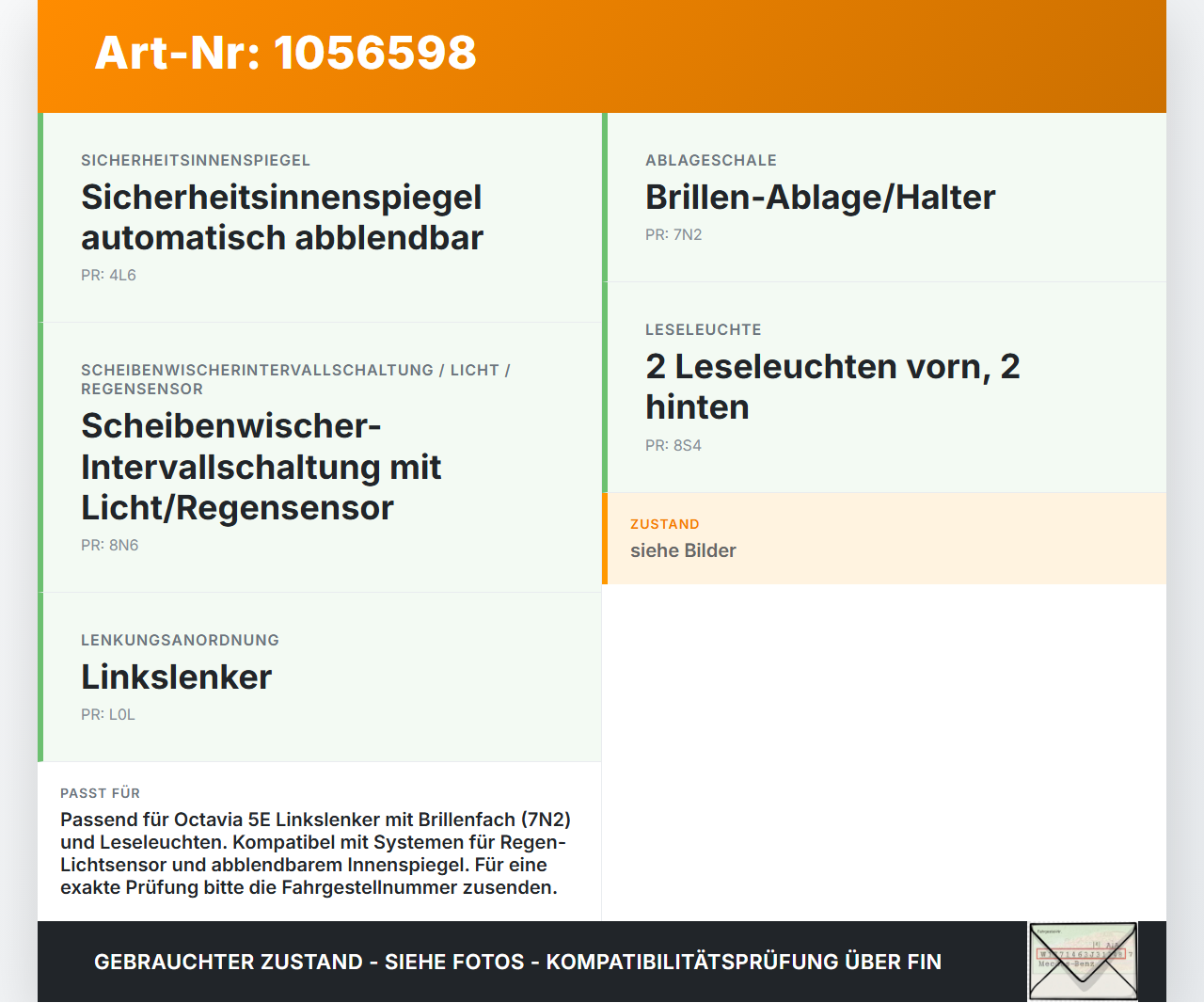 Skoda Octavia III 5E 17-20 Innenleuchte Innenraumleuchte Brillenfach Skoda Octavia III 5E 17-20 17.06.2019... Vorschau 3