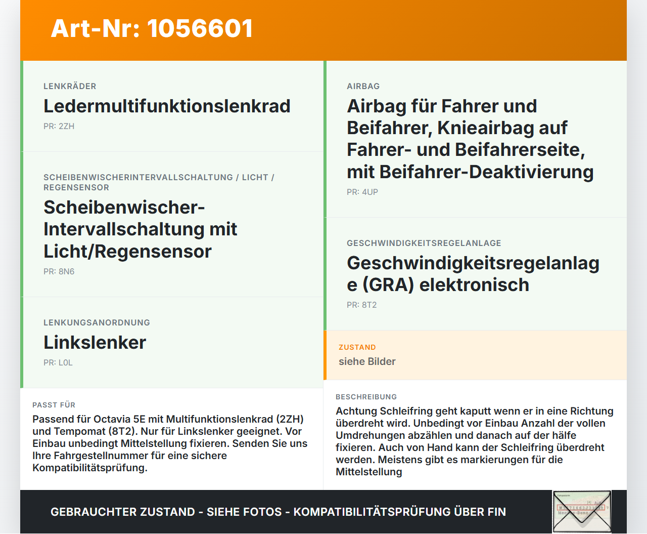 Skoda Octavia III 5E 17-20 Airbag Schleifring Wickelfeder Skoda Octavia III 5E 17-20 17.06.2019 5Q1.953.549... Vorschau 3