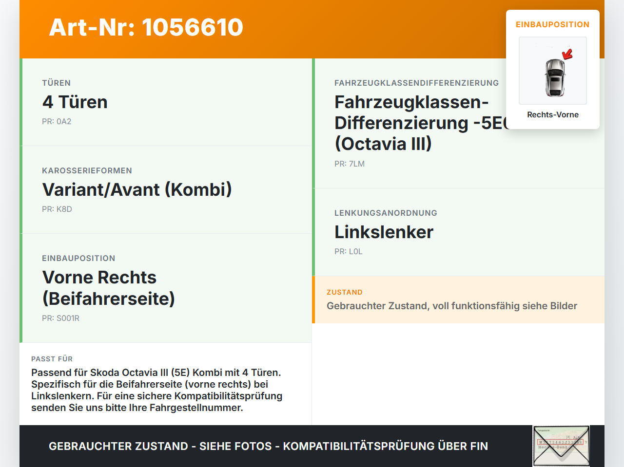 Skoda Octavia III 5E 17-20 Kombi Türfangband Türbremse Türanschlag Rechts Vorne Skoda Octavia III 5E 17-20... Vorschau 3