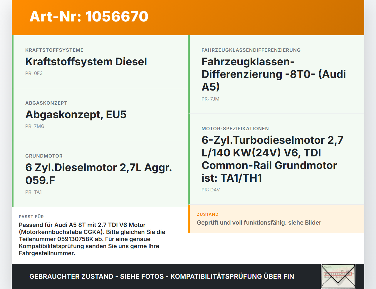 Audi A5 8T 07-12 TDI 2,7 140KW Railsensor Drucksensor Audi A5 8T 07-12 04.12.2008 059130758K 55PP24-02 0824264779... Vorschau 3