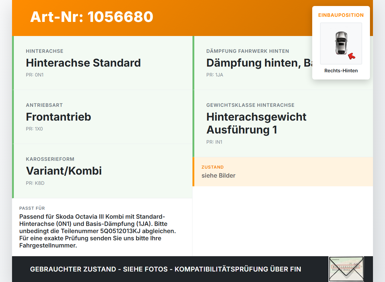 Skoda Octavia III 5E 17-20 Kombi Stossdämpfer Rechts Hinten Skoda Octavia III 5E 17-20 17.06.2019 5Q0512013KJ... Vorschau 3