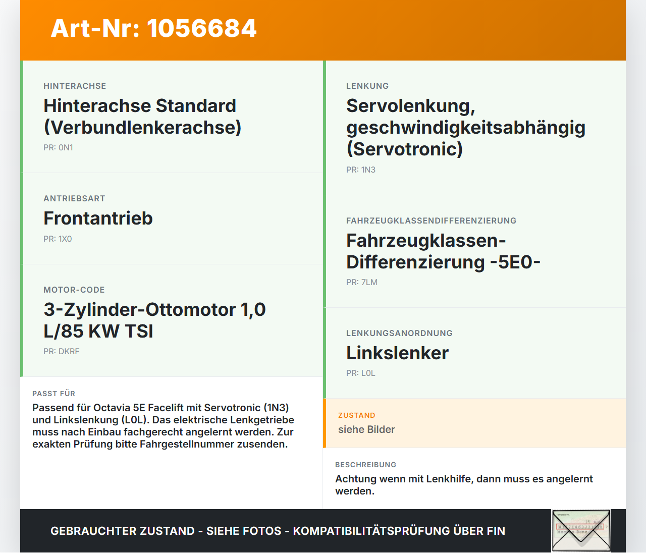 Skoda Octavia III 5E 17-20 Lenkgetriebe El. Servolenkung Lenkhilfe Skoda Octavia III 5E 17-20 17.06.2019 5Q1423062K... Vorschau 3