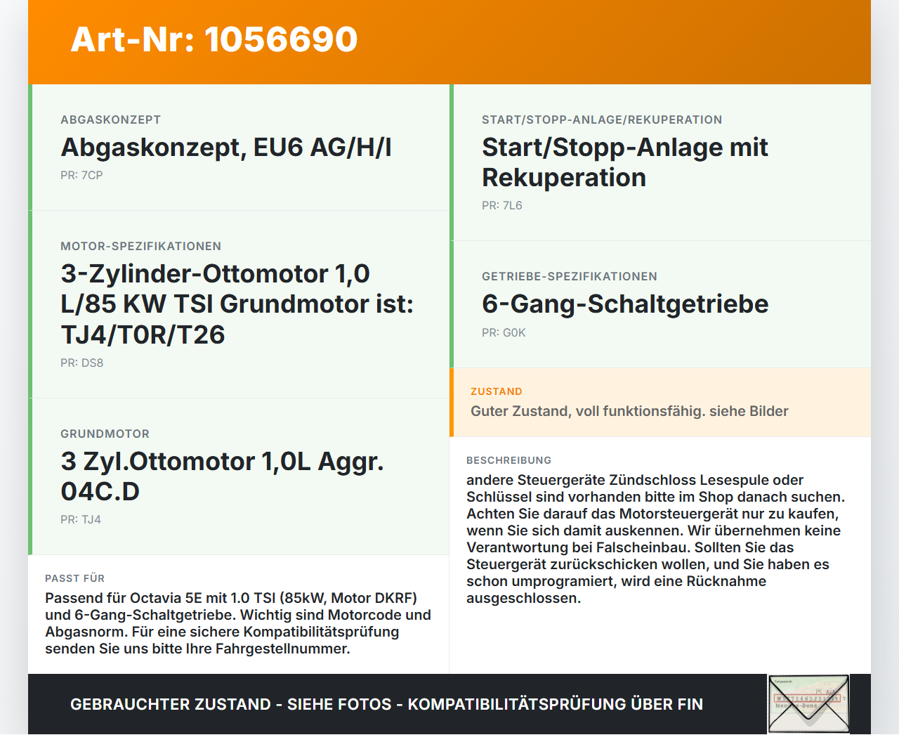 Skoda Octavia III 5E 17-20 TSi 1,0 85KW Steuergerät ECU Motorsteuergerät Skoda Octavia III 5E 17-20 17.06.2019... Vorschau 3