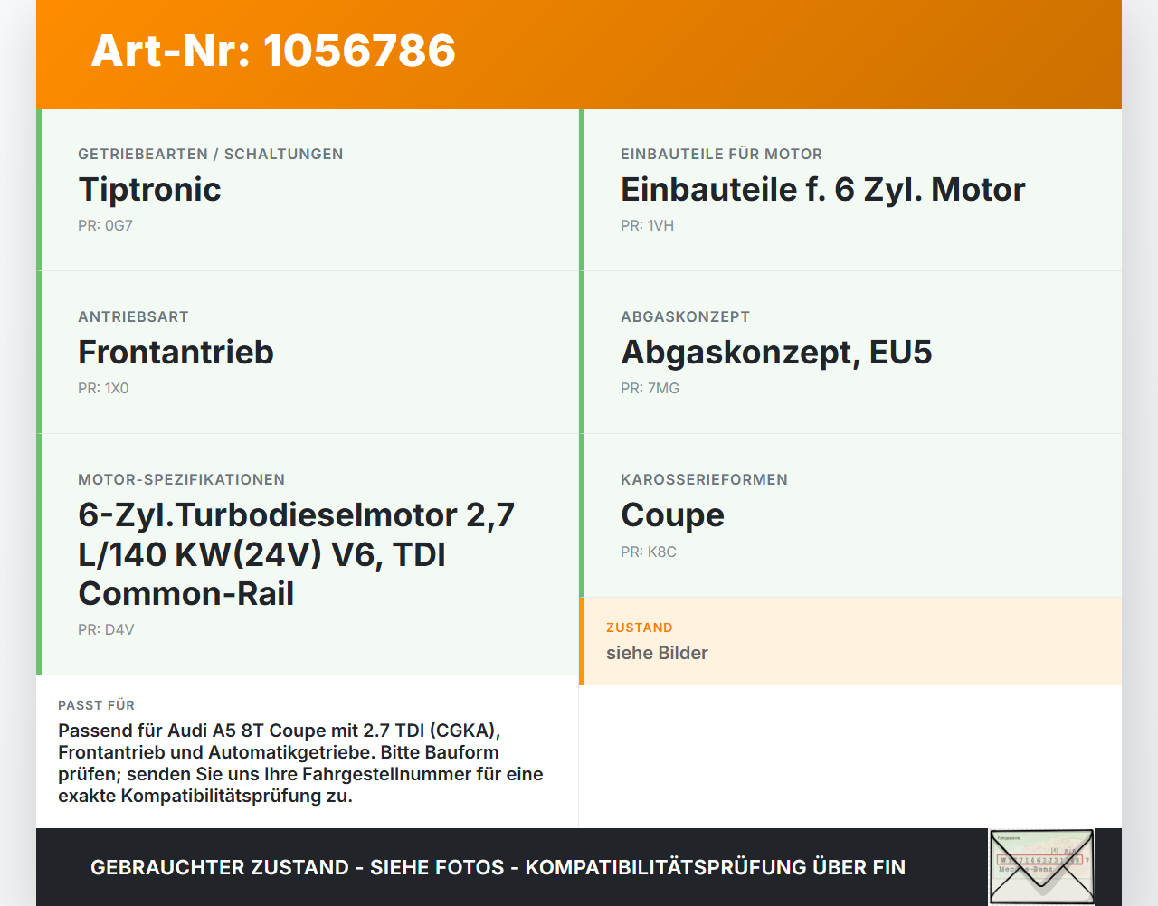 Audi A5 8T 07-12 TDI 2,7 140KW Hosenrohr Flexrohr Abgasrohr Audi A5 8T 07-12 04.12.2008 8K0253102D gebraucht Vorschau 3