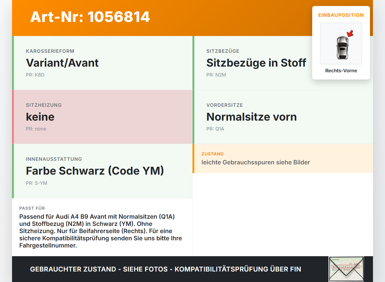 Audi A4 8W B9 15-19 Kombi Sitzbezug Sitzpolster für Beifahrersitz Rechts Vorne Audi A4 8W B9 15-19 08.08.2017... Vorschau 3