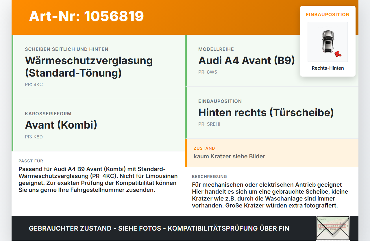Audi A4 8W B9 15-19 Kombi Seitenscheibe RHK Türscheibe Rechts Hinten Orig. getönt Audi A4 8W B9 15-19 08.08.2017... Vorschau 3