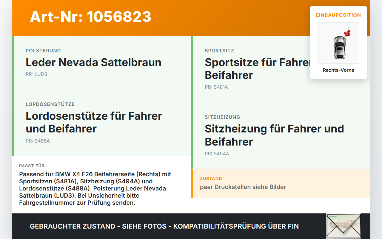 BMW X4 F26 14-18 Coupe Sitzbezug Sitzpolster für Beifahrersitz Rechts Vorne beheizt BMW X4 F26 14-18 08.04.2016... Vorschau 3