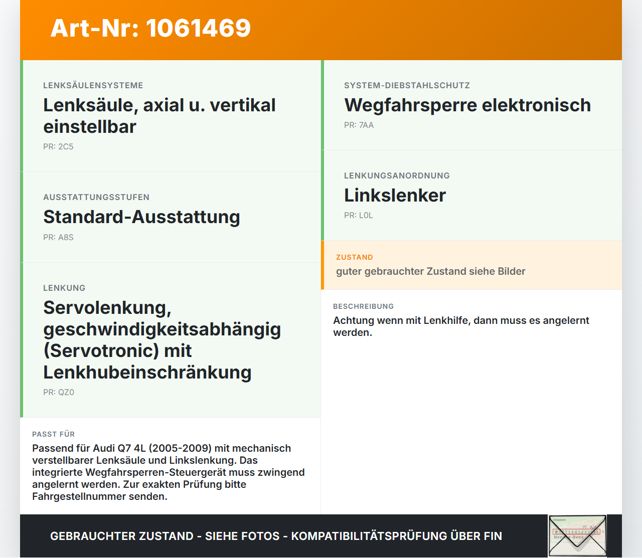 Audi Q7 4L 05-09 Höhenverstellung für Lenksäule Steuergerät Wegfahrsperre Audi Q7 4L 05-09 26.06.2007 7L8419501AM... Vorschau 3