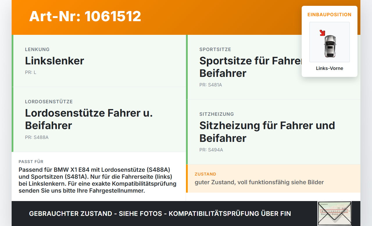 BMW X1 E84 12-15 Stellmotor Pumpe mit Lordosenkissen für Fahrer Sitz Links Vorne BMW X1 E84 12-15 29.04.2015... Vorschau 3