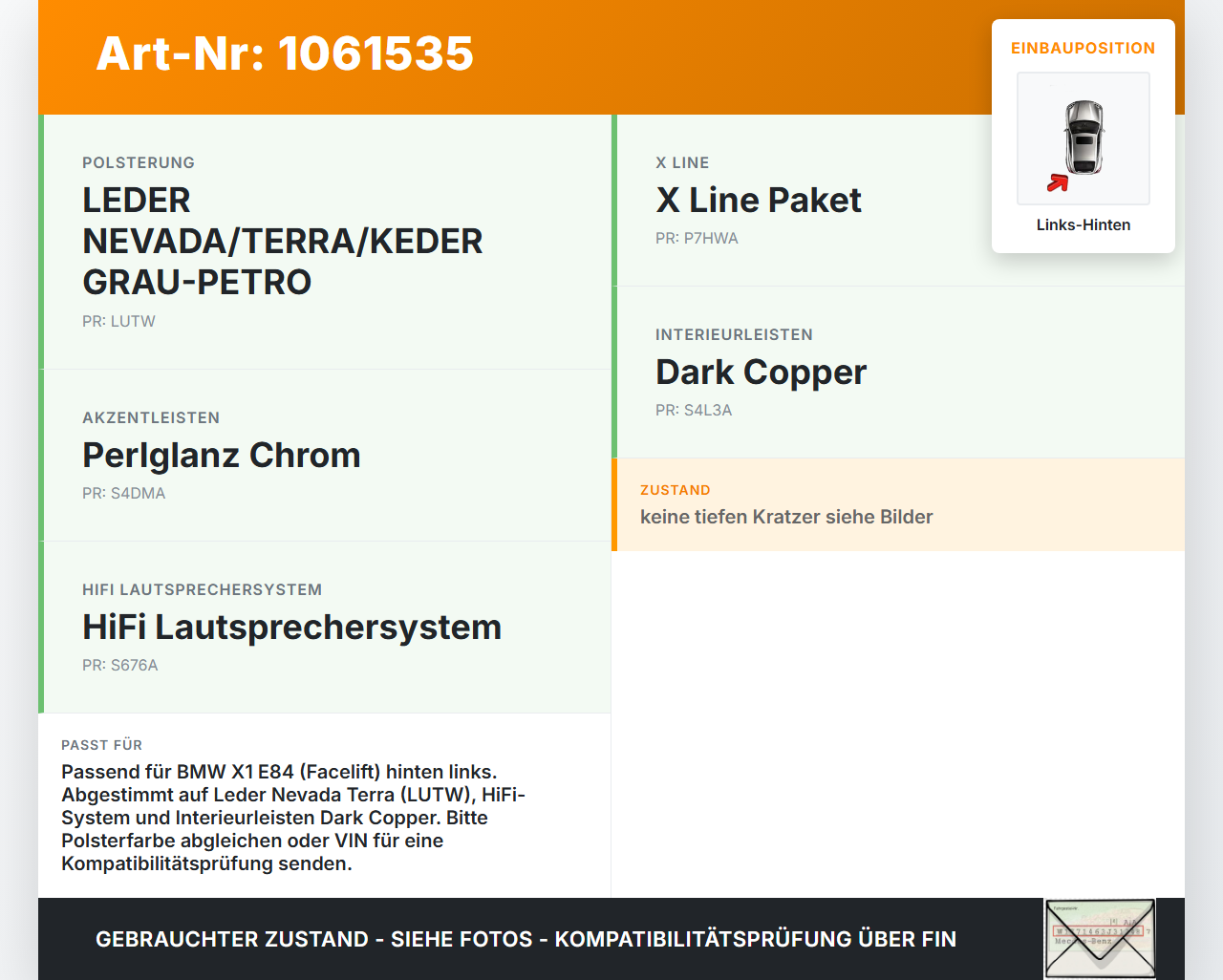 BMW X1 E84 12-15 KombiLim Türverkleidung Türpappe Links Hinten BMW X1 E84 12-15 29.04.2015 7327265 51427327265... Vorschau 3