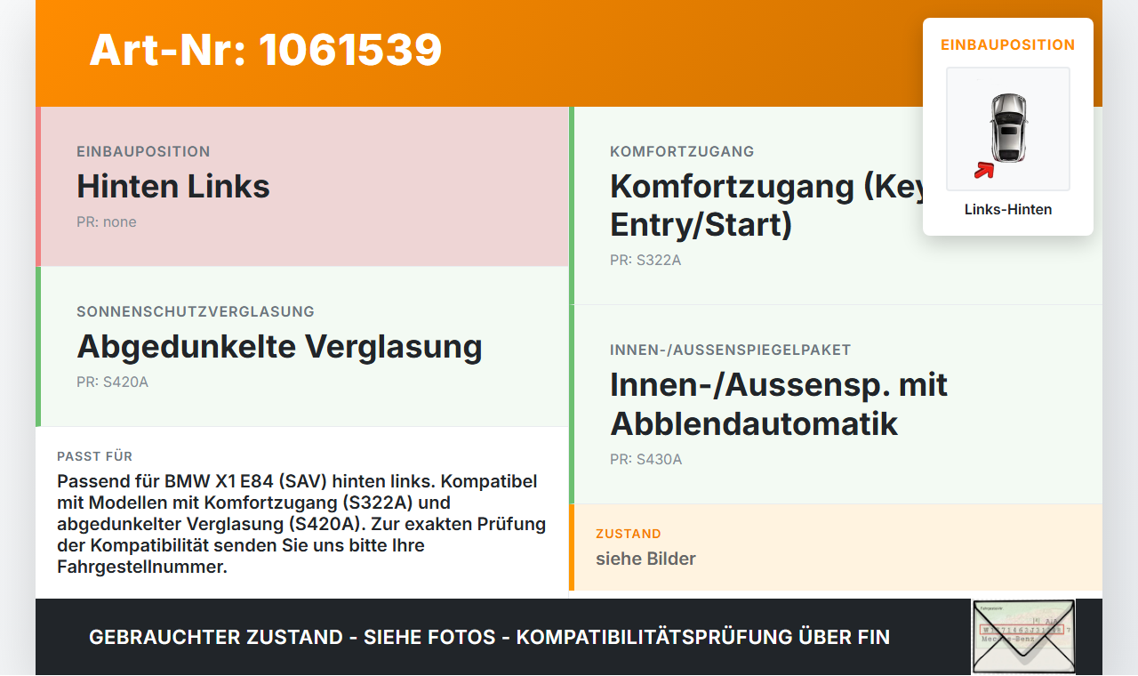 BMW X1 E84 12-15 KombiLim Fensterhebermotor mit Fensterheber Links Hinten BMW X1 E84 12-15 29.04.2015 2990387... Vorschau 3