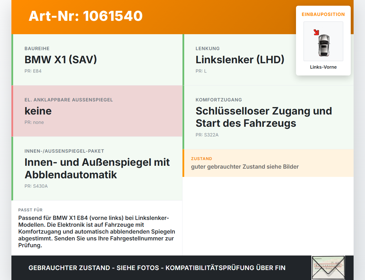 BMW X1 E84 12-15 KombiLim Fensterhebermotor mit Fensterheber Links Vorne BMW X1 E84 12-15 29.04.2015 2990385... Vorschau 3