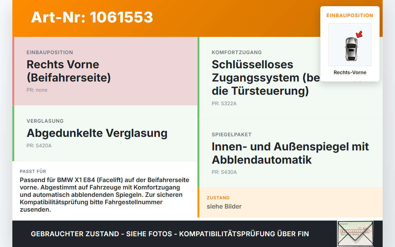 BMW X1 E84 12-15 KombiLim Fensterhebermotor mit Fensterheber Rechts Vorne BMW X1 E84 12-15 29.04.2015 2990386... Vorschau 3