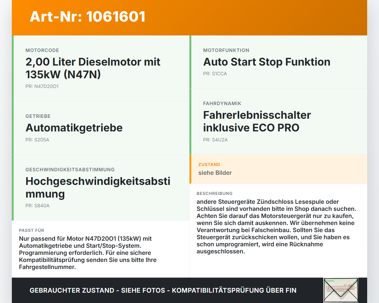 BMW X1 E84 12-15 2,0d 135KW Steuergerät ECU für Motor Motorsteuergerät BMW X1 E84 12-15 29.04.2015 8519668... Vorschau 3