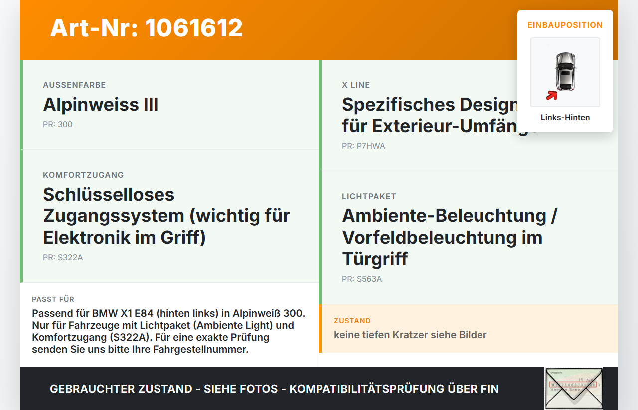 BMW X1 E84 12-15 KombiLim Türgriff Griff Aussen Hinten Links Ambiente Light 300 BMW X1 E84 12-15 29.04.2015 2992985... Vorschau 3