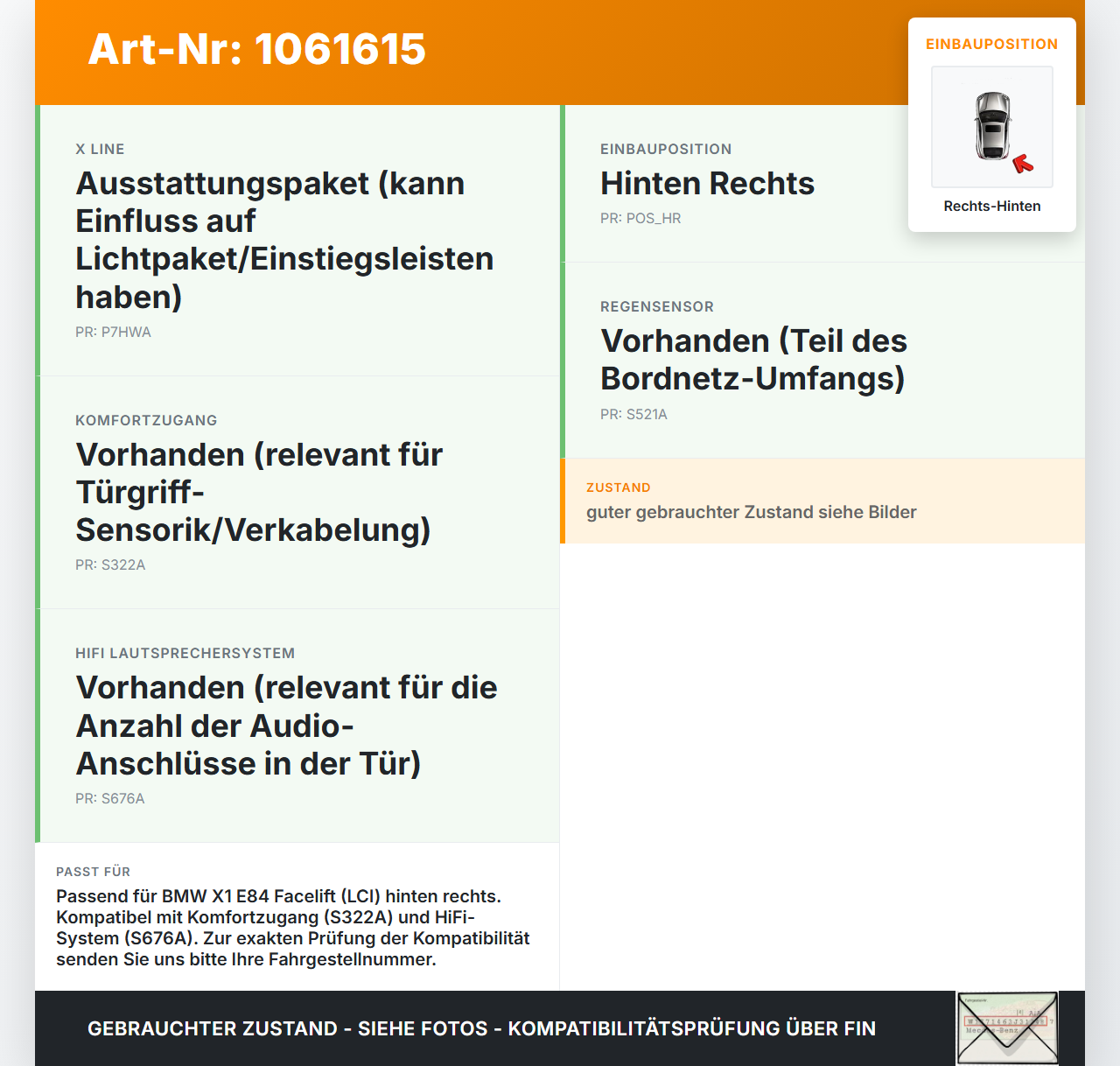 BMW X1 E84 12-15 KombiLim Kabelbaum Leitungssatz für Tür und Fensterheber Hinten Rechts BMW X1 E84 12-15 29.04.2015... Vorschau 3
